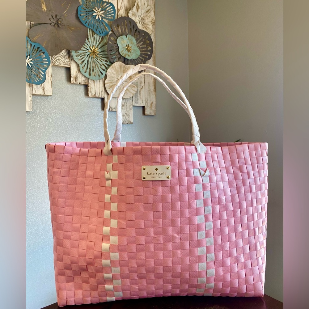 NWOT Kate Spade Limited Edition Pink & White Woven Tote Bag